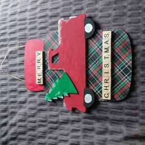 Christmas wood masion jar with old truck